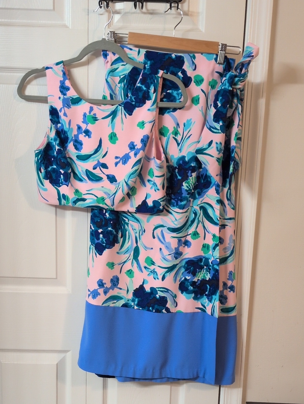 Lilly Pulitzer Pink Maxi Dress Set with Blue Floral Print